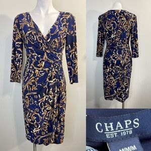 Chaps Blue and Gold Long Sleeve Dress